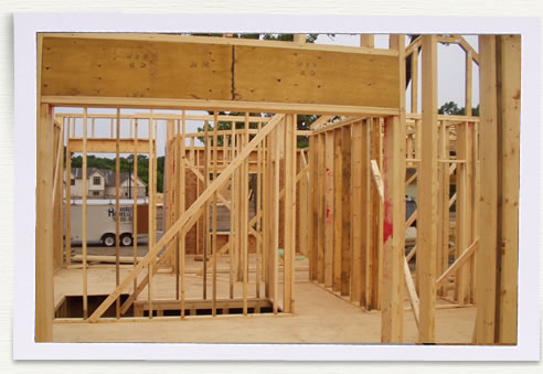 new home construction project, house framing.